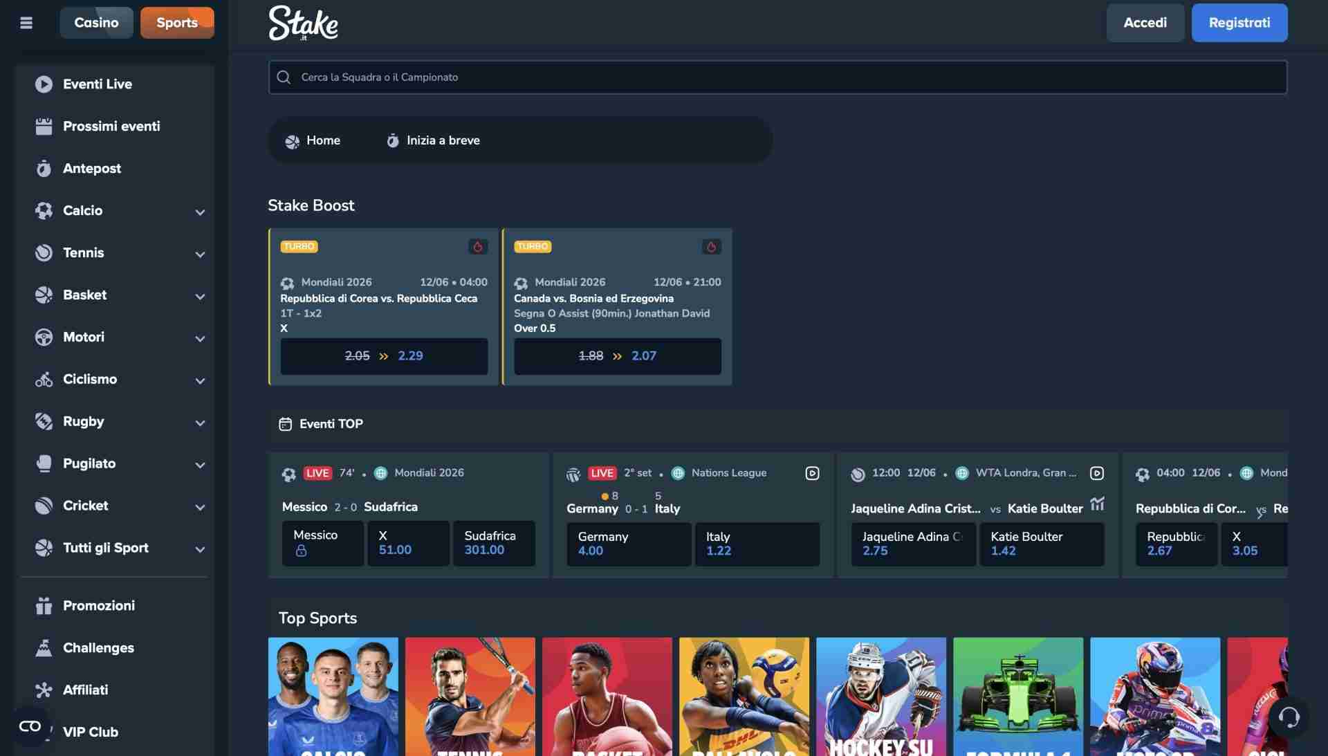 Bonus Benvenuto Stake Sport