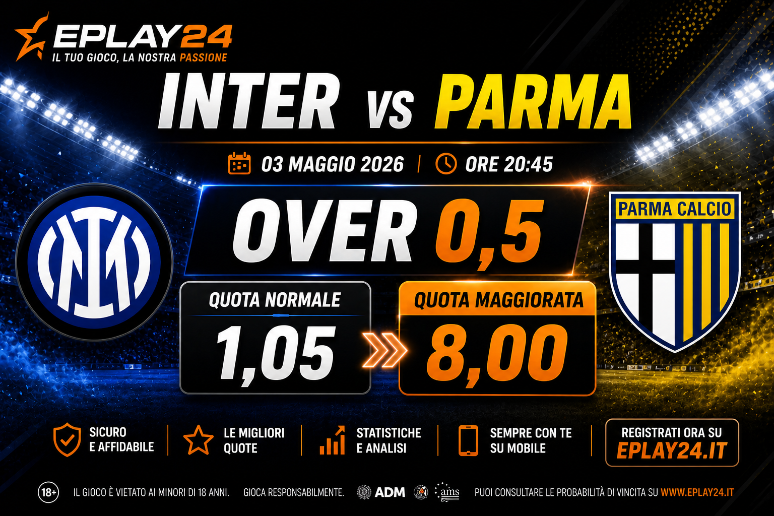 Quota Maggiorata Eplay24 Inter Parma 03 maggio 2026