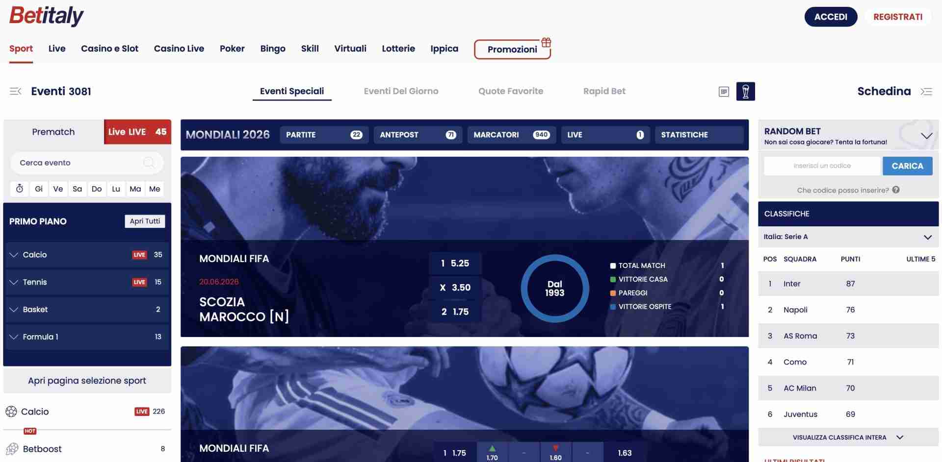Bonus Benvenuto BetItaly Sport